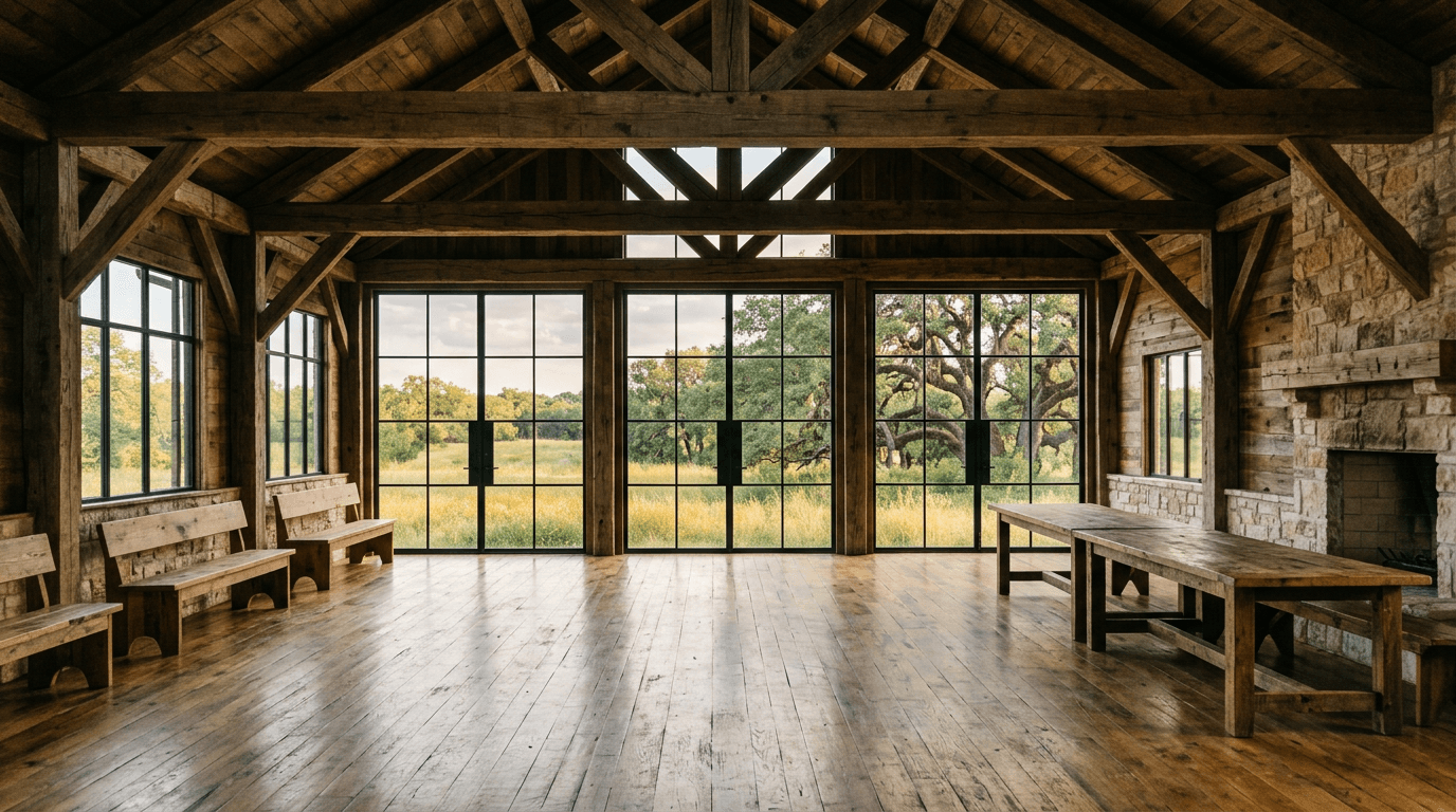 Garden venue with chairs facing an arbor in the foothills