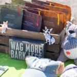 Stall displaying dog treats and cute plush toys