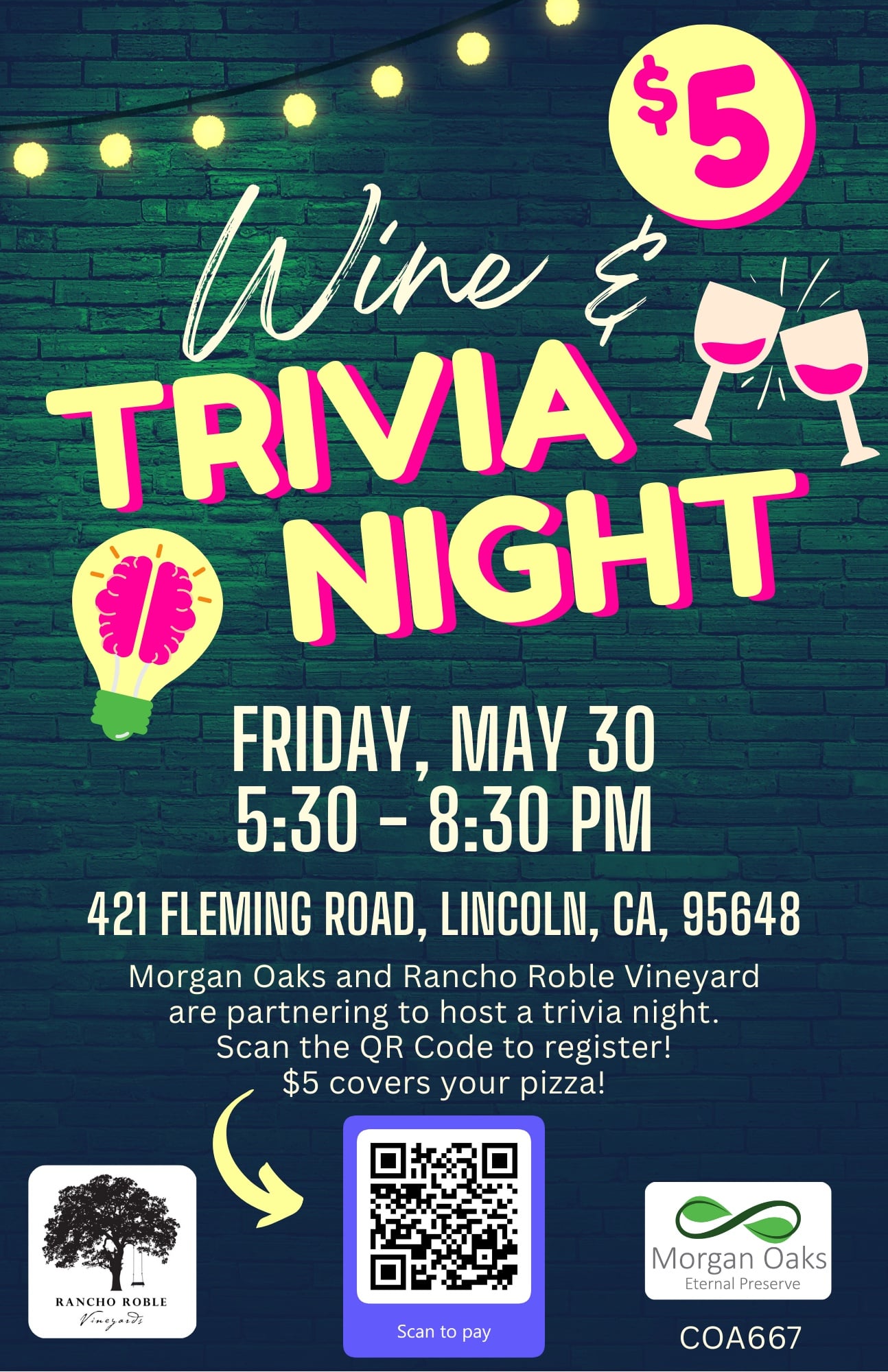 Promotional poster for Wine and Trivia Night event