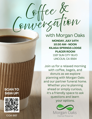 Coffee event poster with QR code and details.