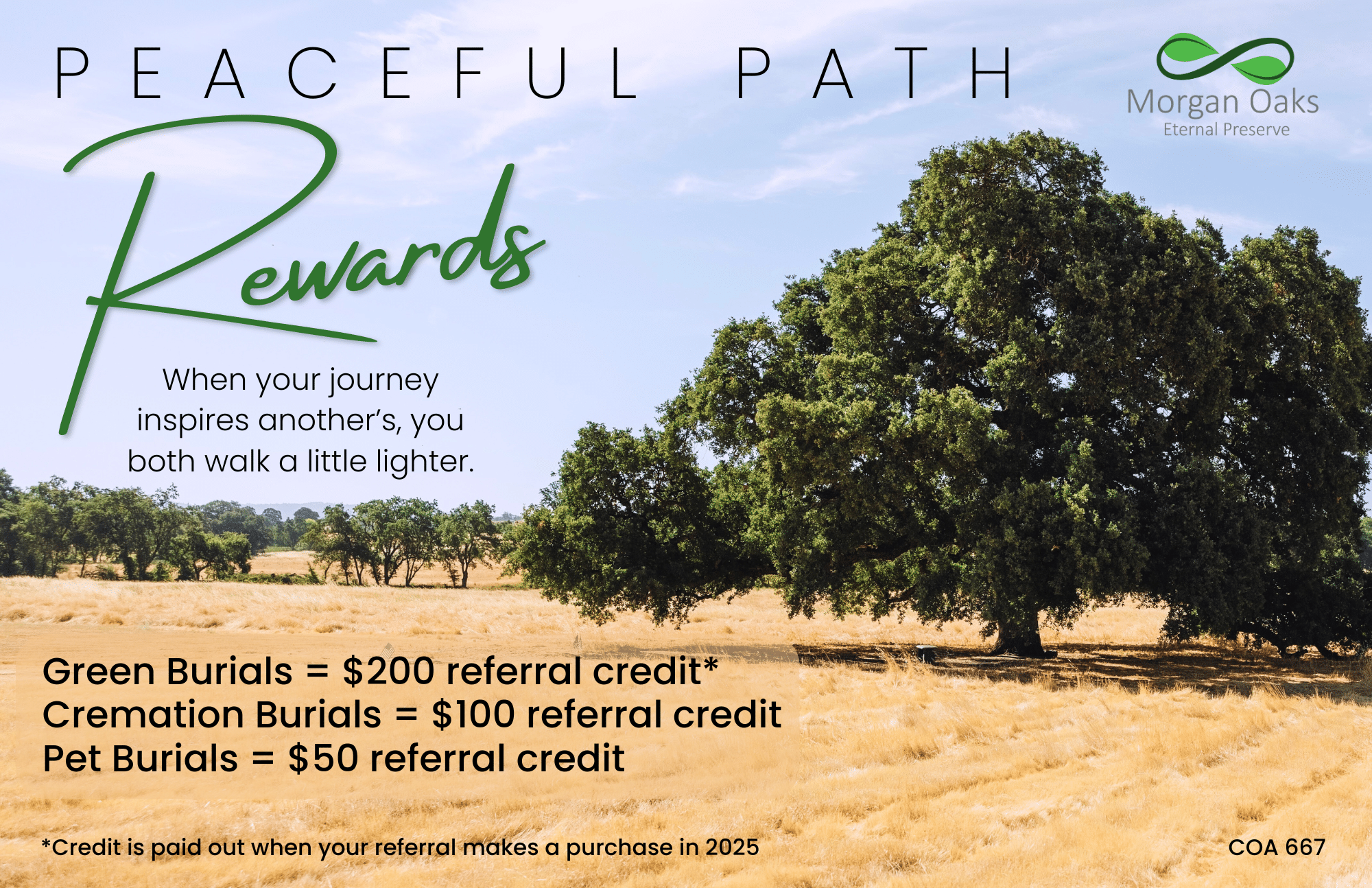 Promotional ad for Morgan Oaks Eternal Preserve burial rewards